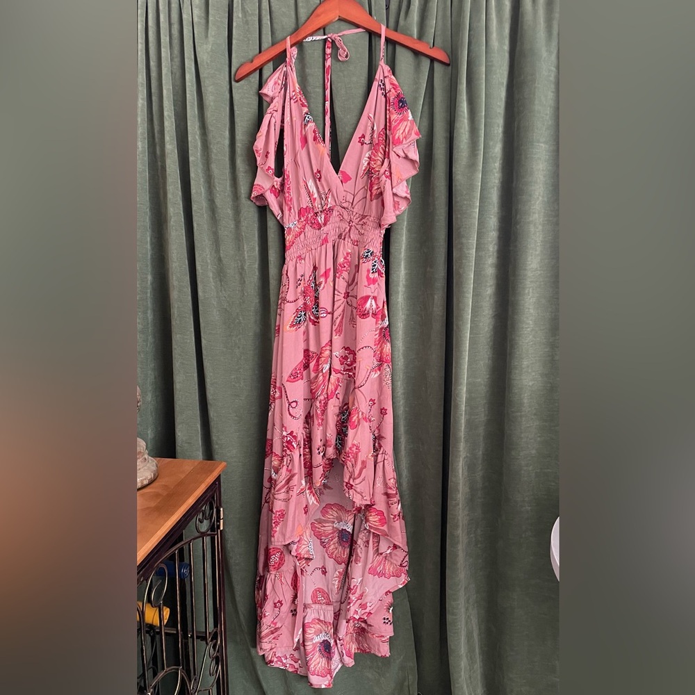 Silky pink floral dress